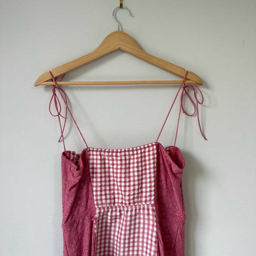 Urban Outfitters Felicity Eyelet Bustier Gingham Print Mini Dress Pink L NWT - Picture 4 of 10